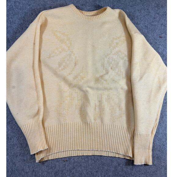 Unbranded Other - Vintage 60s Pullover Sweater Men Yellow Textured 3D Knit Floral Minimalist Large